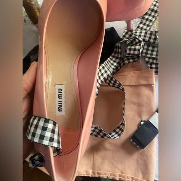 Miu Miu new pink stilettos with black and white ribbon size 41 made in Italy - Picture 7 of 15